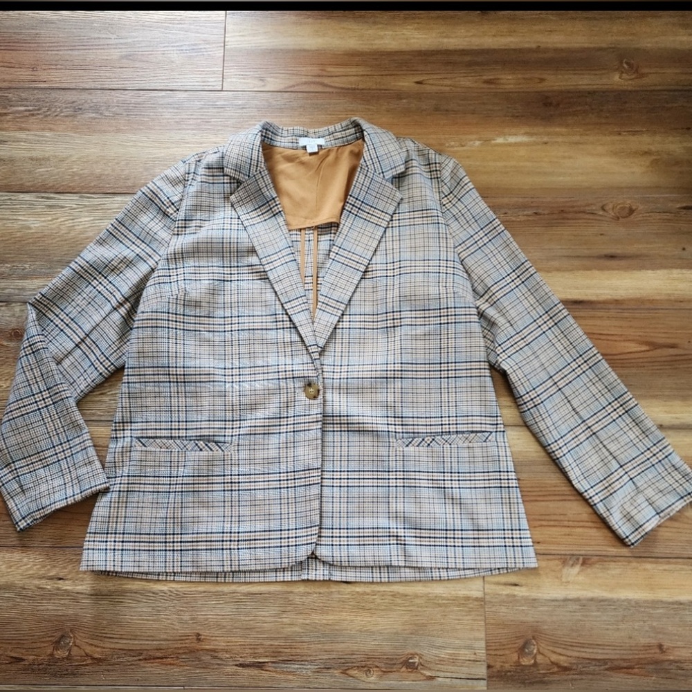 J. Jill Women's Houndstooth Ponte Knit Blazer Size M Black Tan